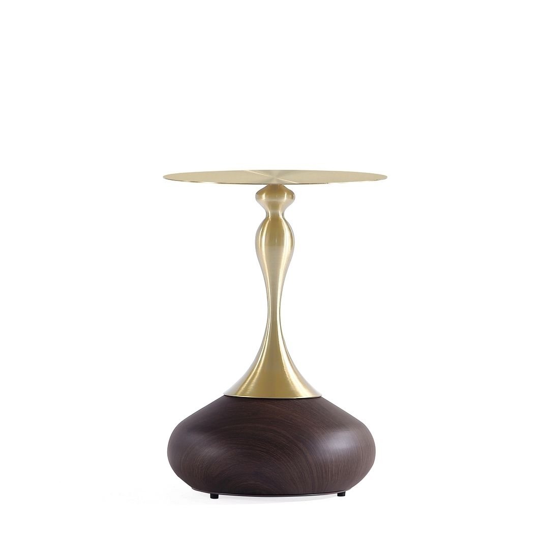 Modern Patchin End Table with Round Metal Base in Brown Wood with Gold Tabletop - Set of 2 Image 9