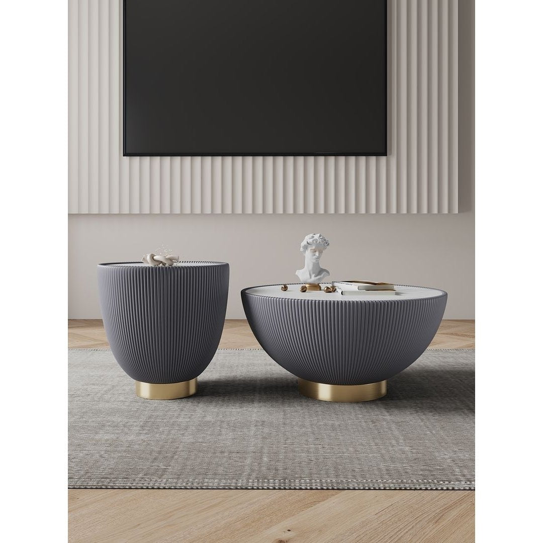 Modern Anderson Coffee Table and End Table 2.0 Upholstered Leatherette with Ceramic Faux Tabletop - Set of 2 Image 2