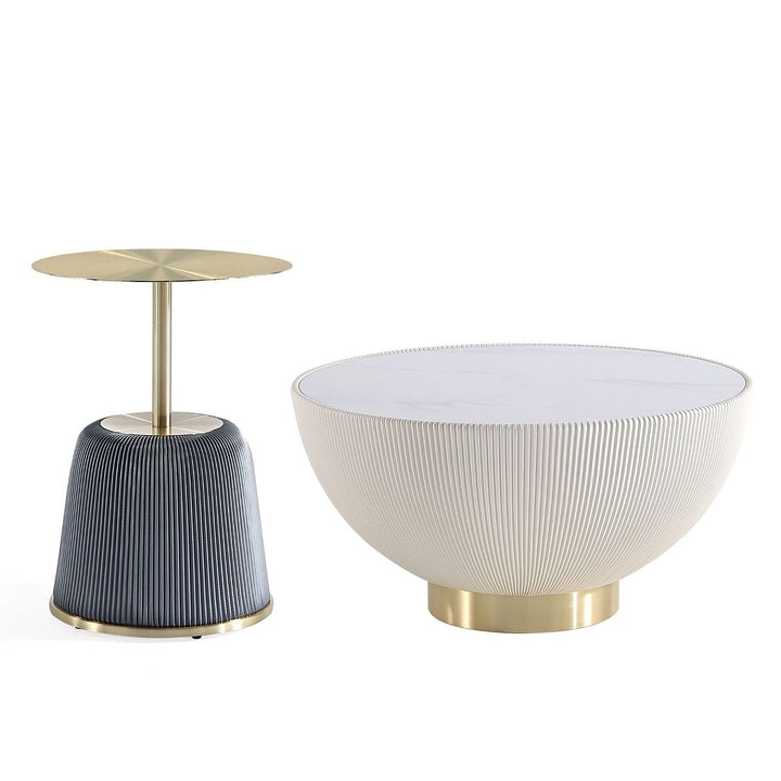 Modern Anderson Coffee Table and End Table 1.0 Upholstered Leatherette with Ceramic Faux Tabletop and Gold Metal Image 5