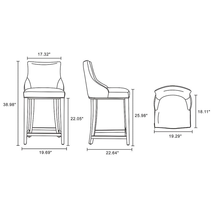 Modern Shubert Counter Stool Upholstered Leatherette with Beech Wood Legs - Set of 2 Image 3