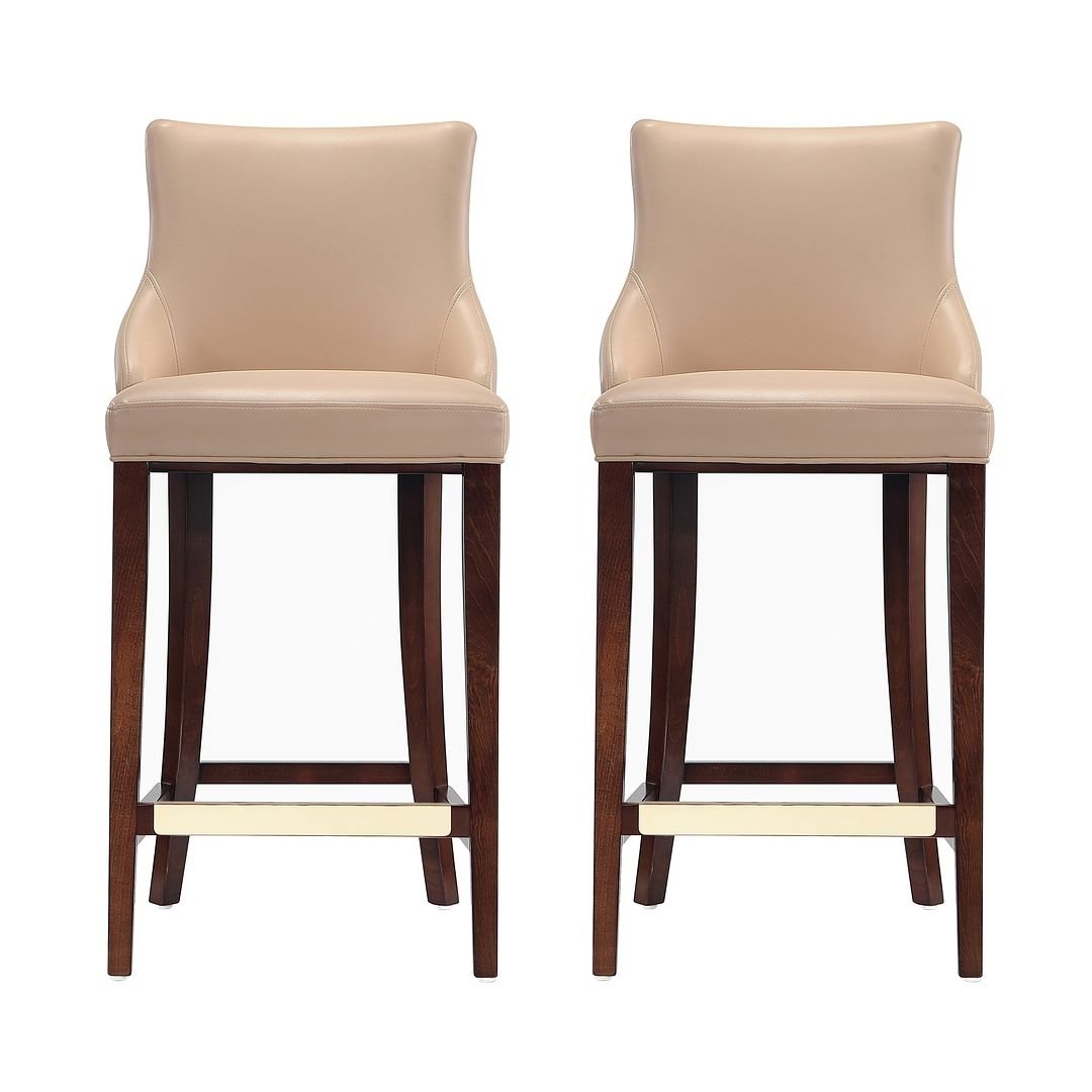 Modern Shubert Barstool Upholstered Leatherette with Beech Wood Legs - Set of 2 Image 6