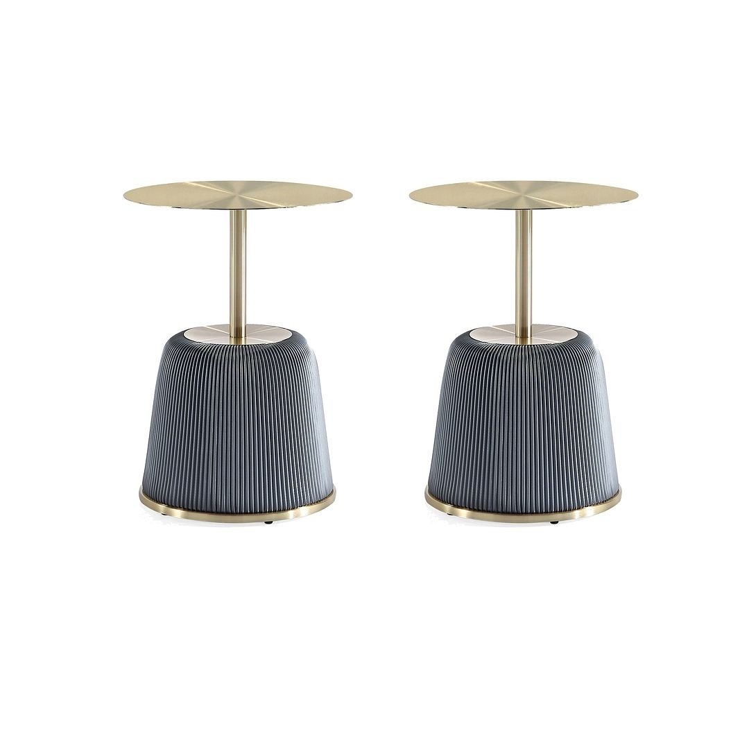 Modern Anderson End Table 1.0 Upholstered Leatherette with Gold Tabletop - Set of 2 Image 1