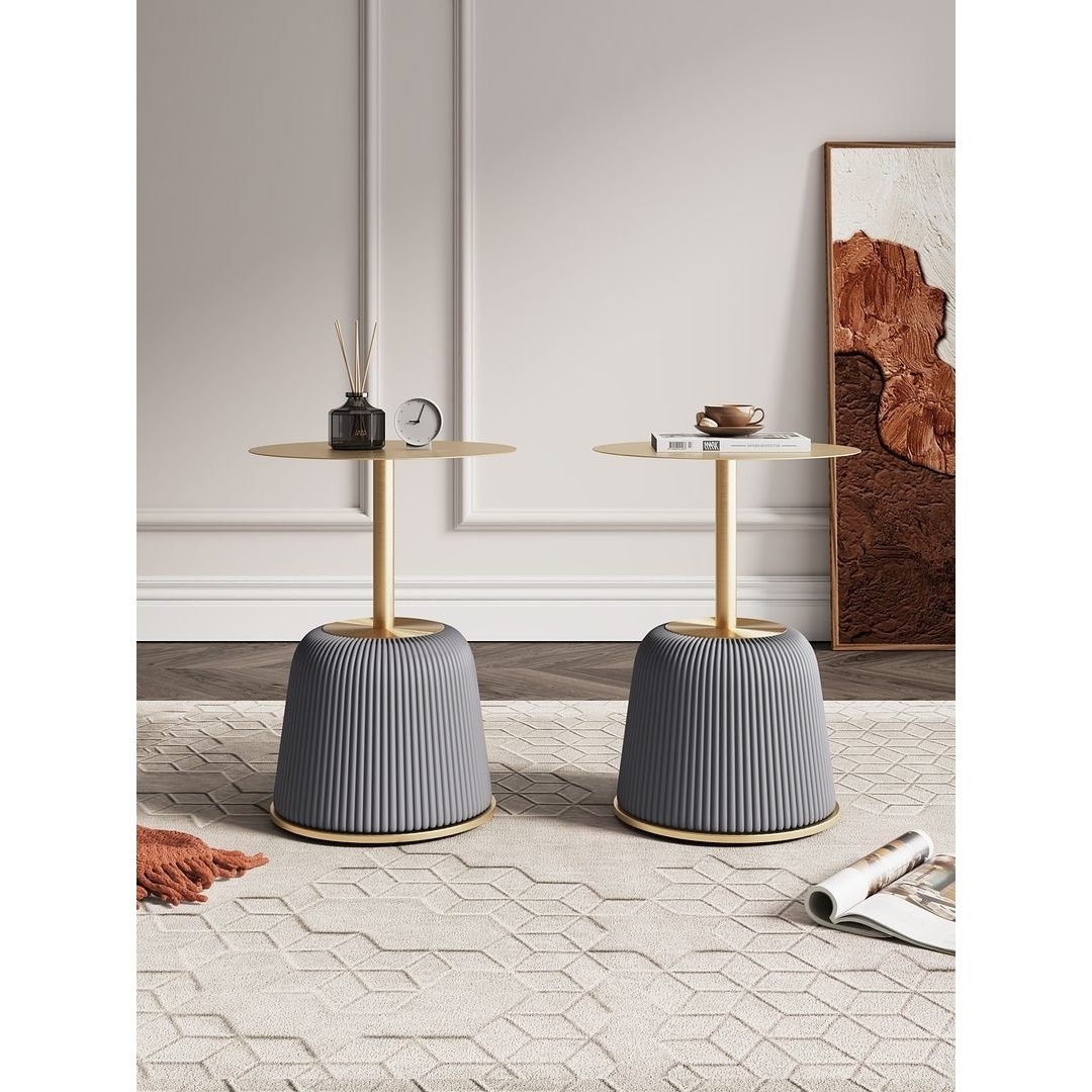 Modern Anderson End Table 1.0 Upholstered Leatherette with Gold Tabletop - Set of 2 Image 2