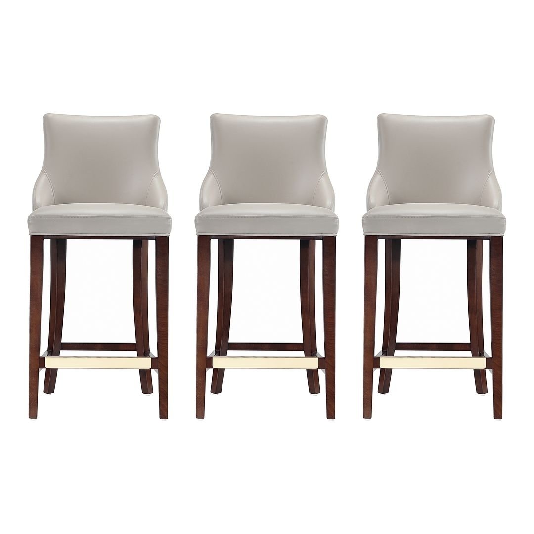 Modern Shubert Barstool Upholstered Leatherette with Beech Wood Legs - Set of 3 Image 1