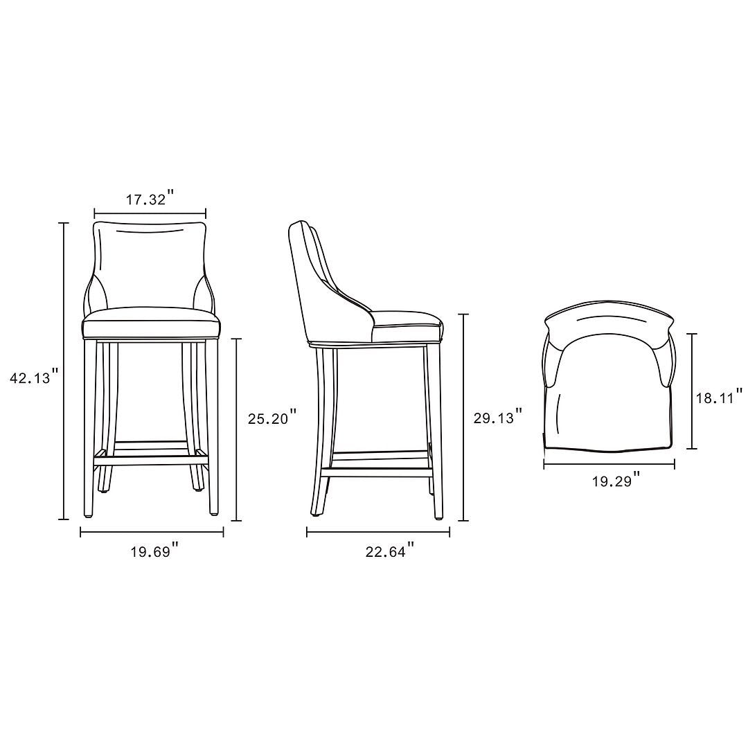 Modern Shubert Barstool Upholstered Leatherette with Beech Wood Legs - Set of 3 Image 3