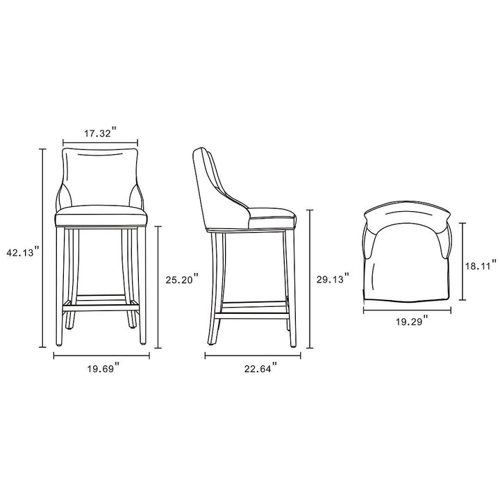 Modern Shubert Barstool Upholstered Leatherette with Beech Wood Legs - Set of 3 Image 3