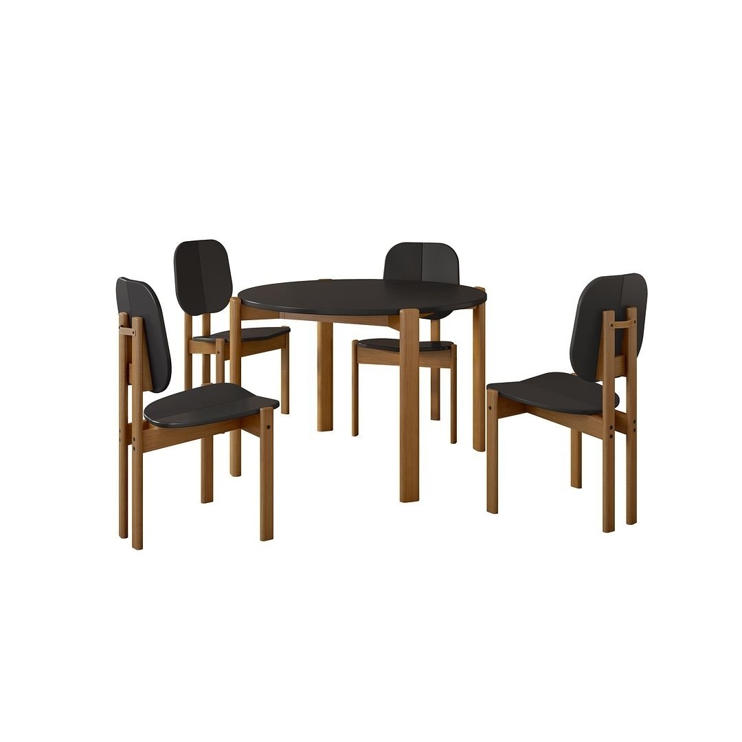 Mid-Century Modern Gales Round 46.54 Dining Table with Solid Wood Legs - Set of 5 Image 1