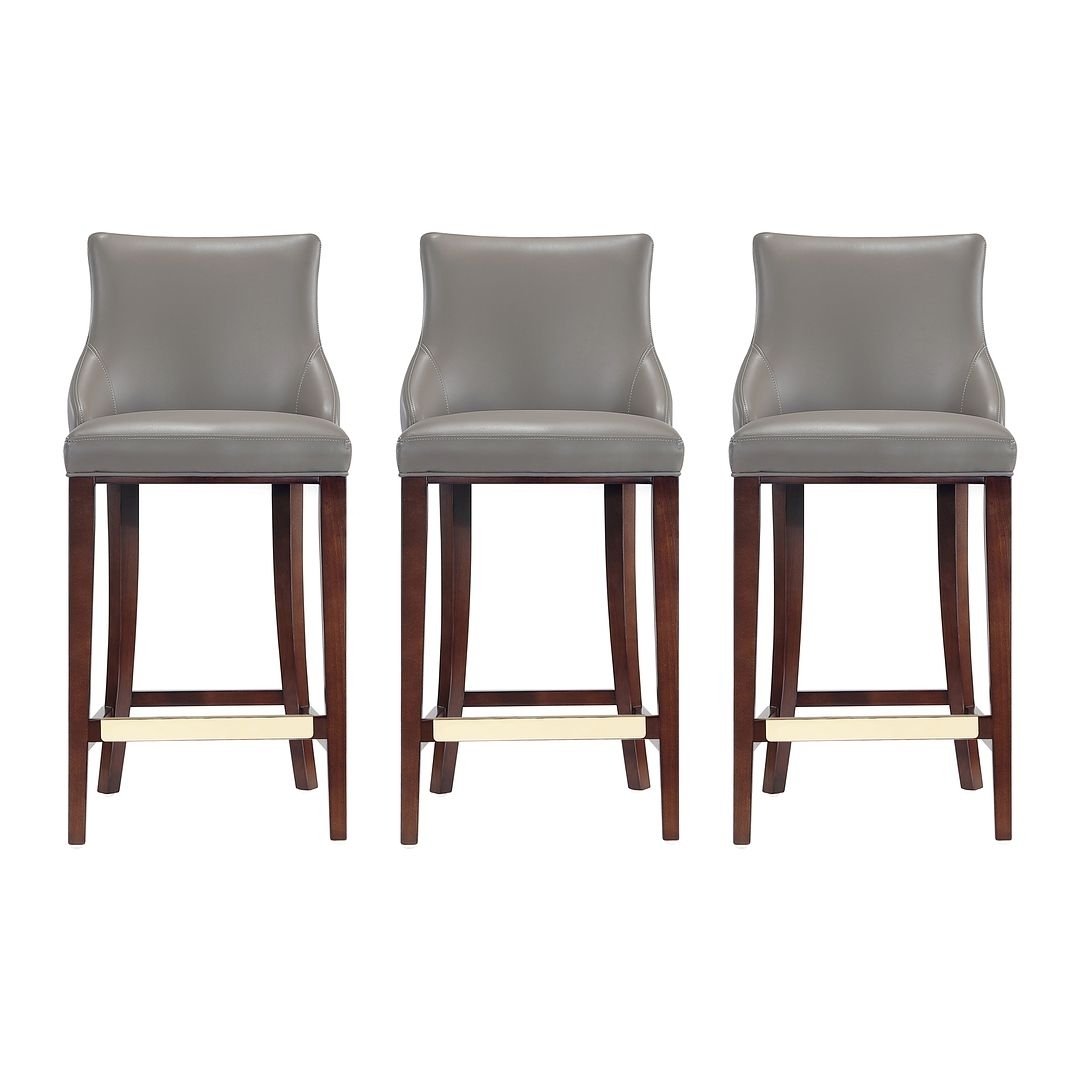 Modern Shubert Barstool Upholstered Leatherette with Beech Wood Legs - Set of 3 Image 4