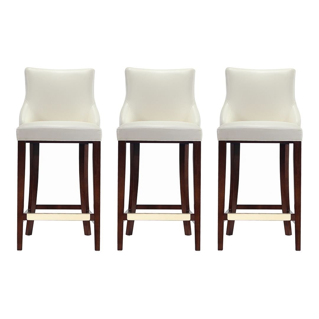 Modern Shubert Barstool Upholstered Leatherette with Beech Wood Legs - Set of 3 Image 1