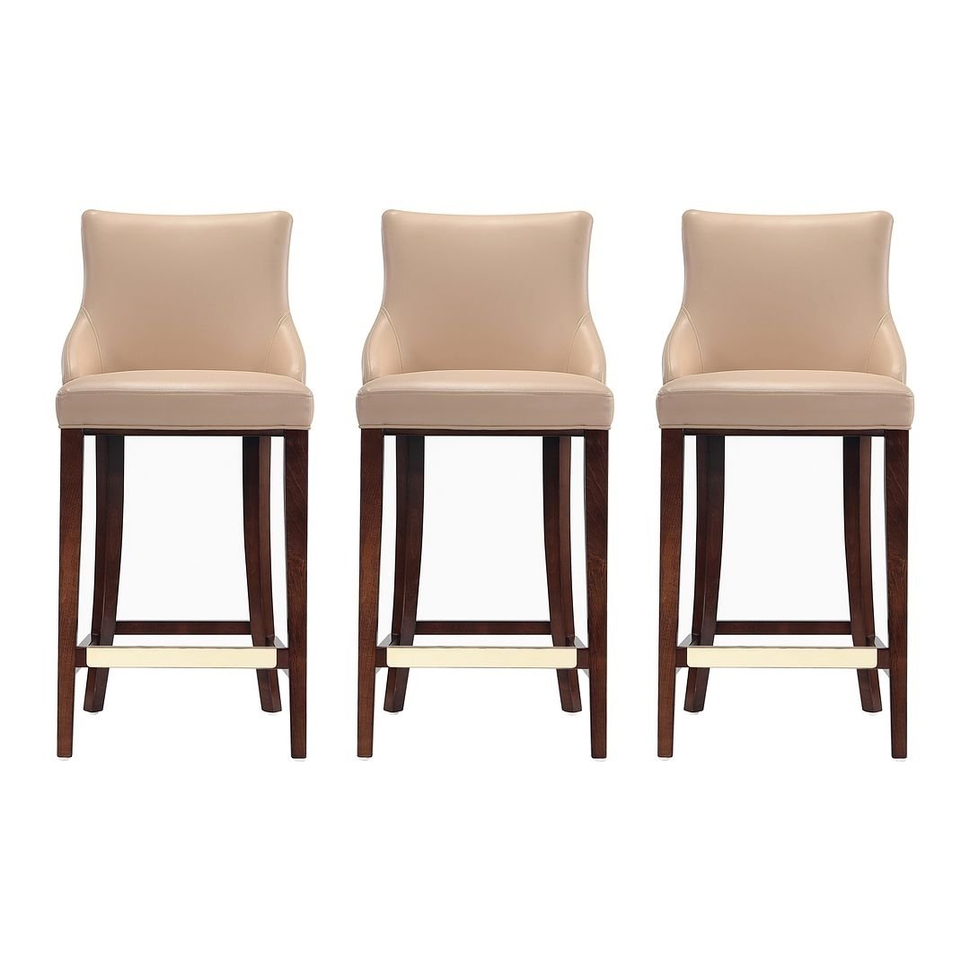 Modern Shubert Barstool Upholstered Leatherette with Beech Wood Legs - Set of 3 Image 6