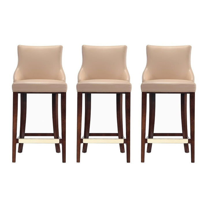 Modern Shubert Barstool Upholstered Leatherette with Beech Wood Legs - Set of 3 Image 6