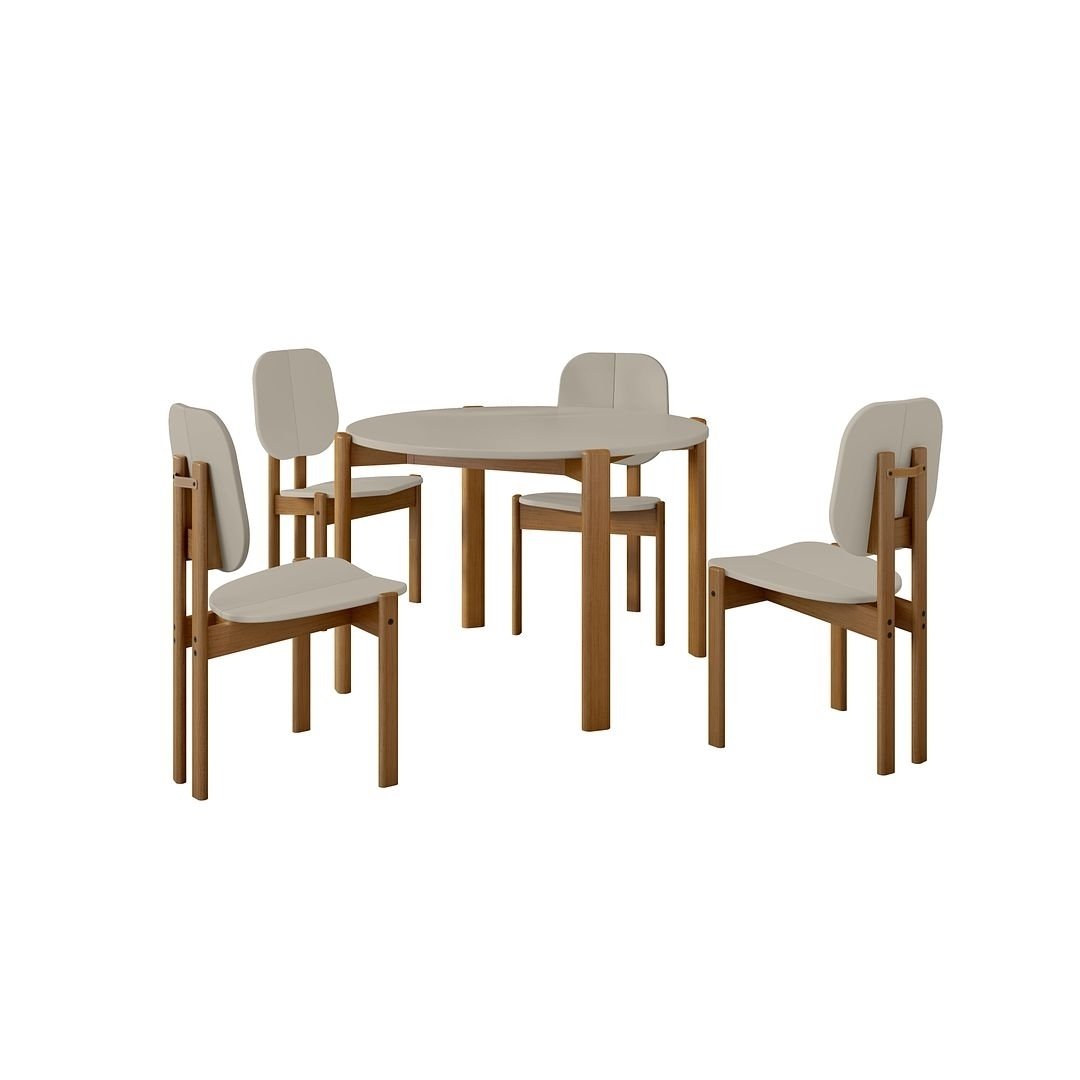 Mid-Century Modern Gales Round 46.54 Dining Table with Solid Wood Legs - Set of 5 Image 1