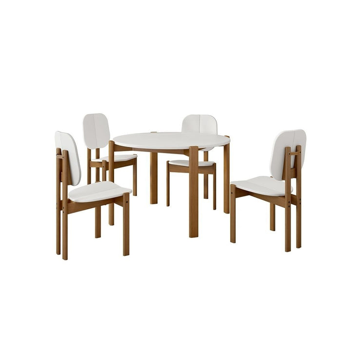 Mid-Century Modern Gales Round 46.54 Dining Table with Solid Wood Legs - Set of 5 Image 4