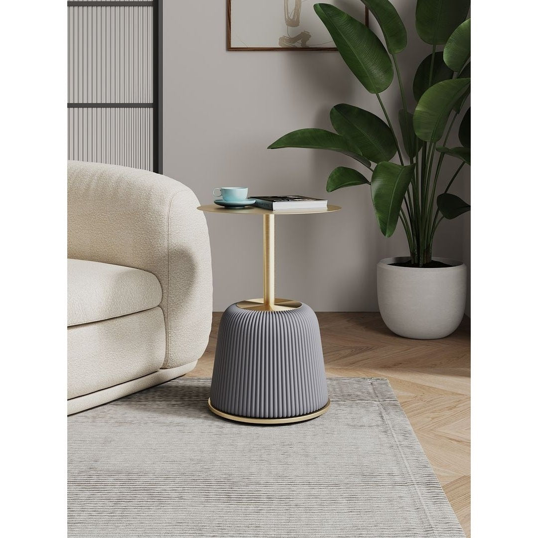 Modern Anderson End Table 1.0 Upholstered Leatherette with Gold Tabletop Image 2