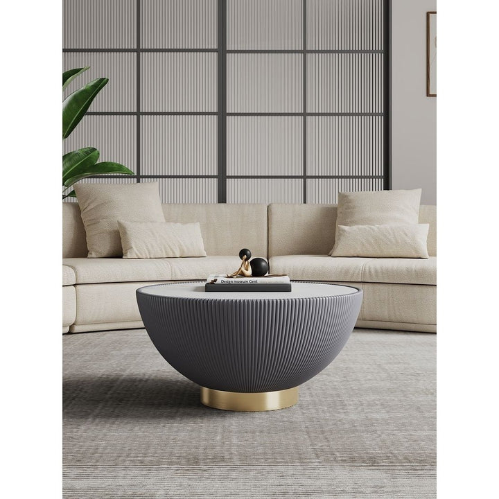 Modern Anderson Coffee Table Upholstered Leatherette with Ceramic Faux Marble Tabletop Image 2