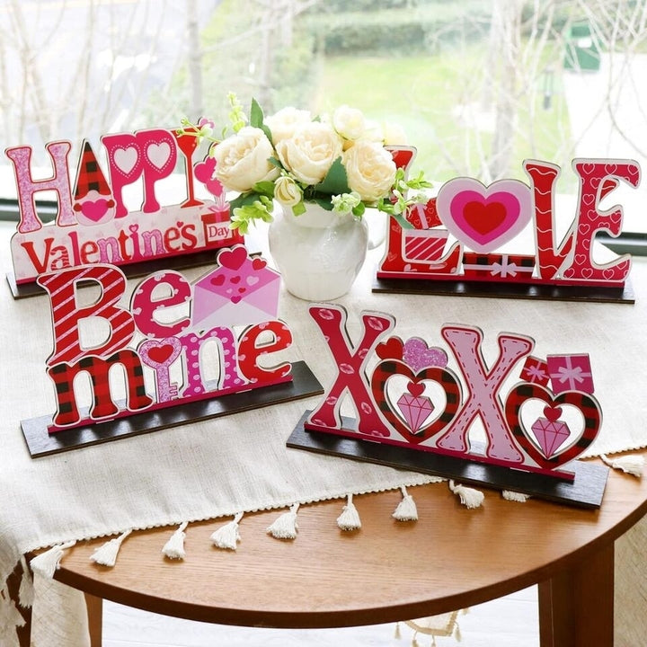 Love Wooden Table Sign 4Pcs, Romantic Tabletop Ornaments Image 1