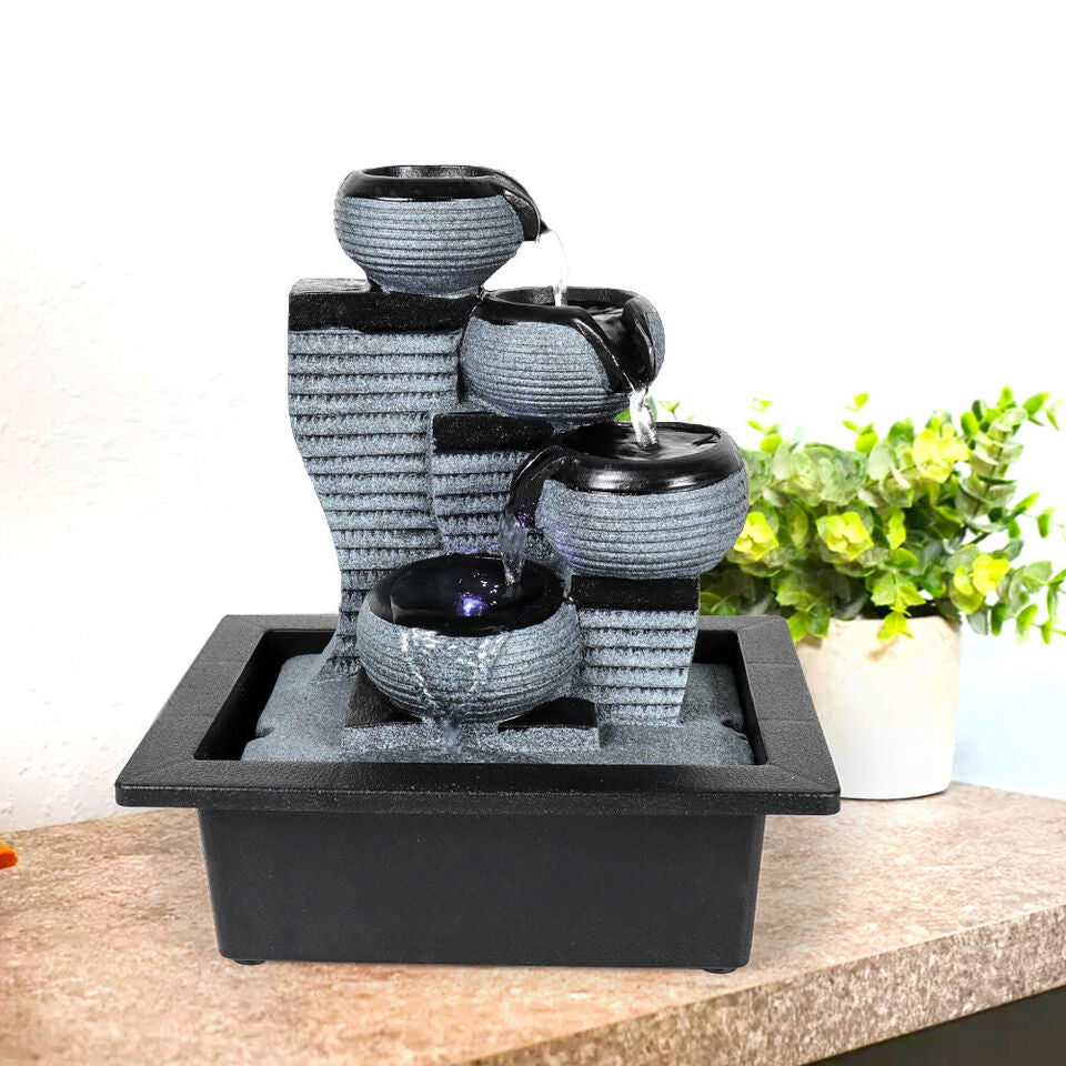 4 Tier Modern Lucky Feng Shui Indoor Water Fountain for Living Room Desk Decor Image 2