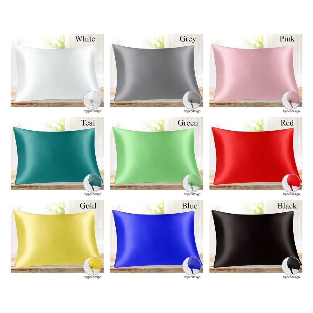 4-Pack Soft Smooth Natural Cooling Zippered Queen Satin Pillow Cover Protectors Image 1