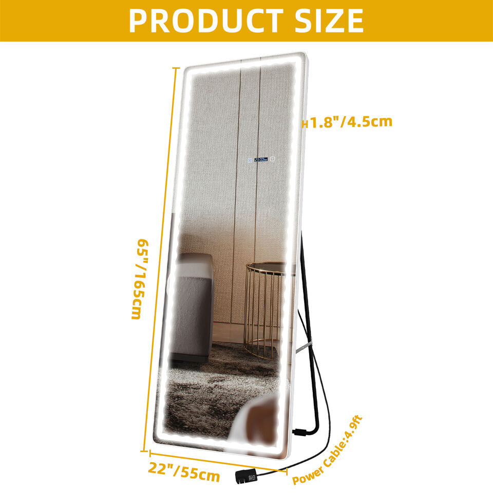 TAUS LED Full Length Mirror Freestanding Full Body Mirror Dimming and 3 Color Lighting 65" x 22" Image 5