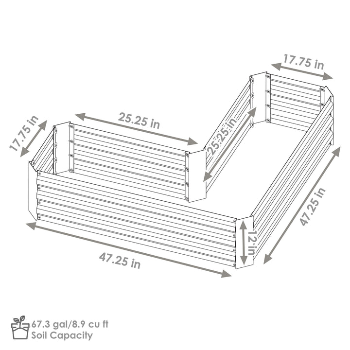 Sunnydaze Galvanized Steel L-Shaped Raised Garden Bed - Silver Image 3