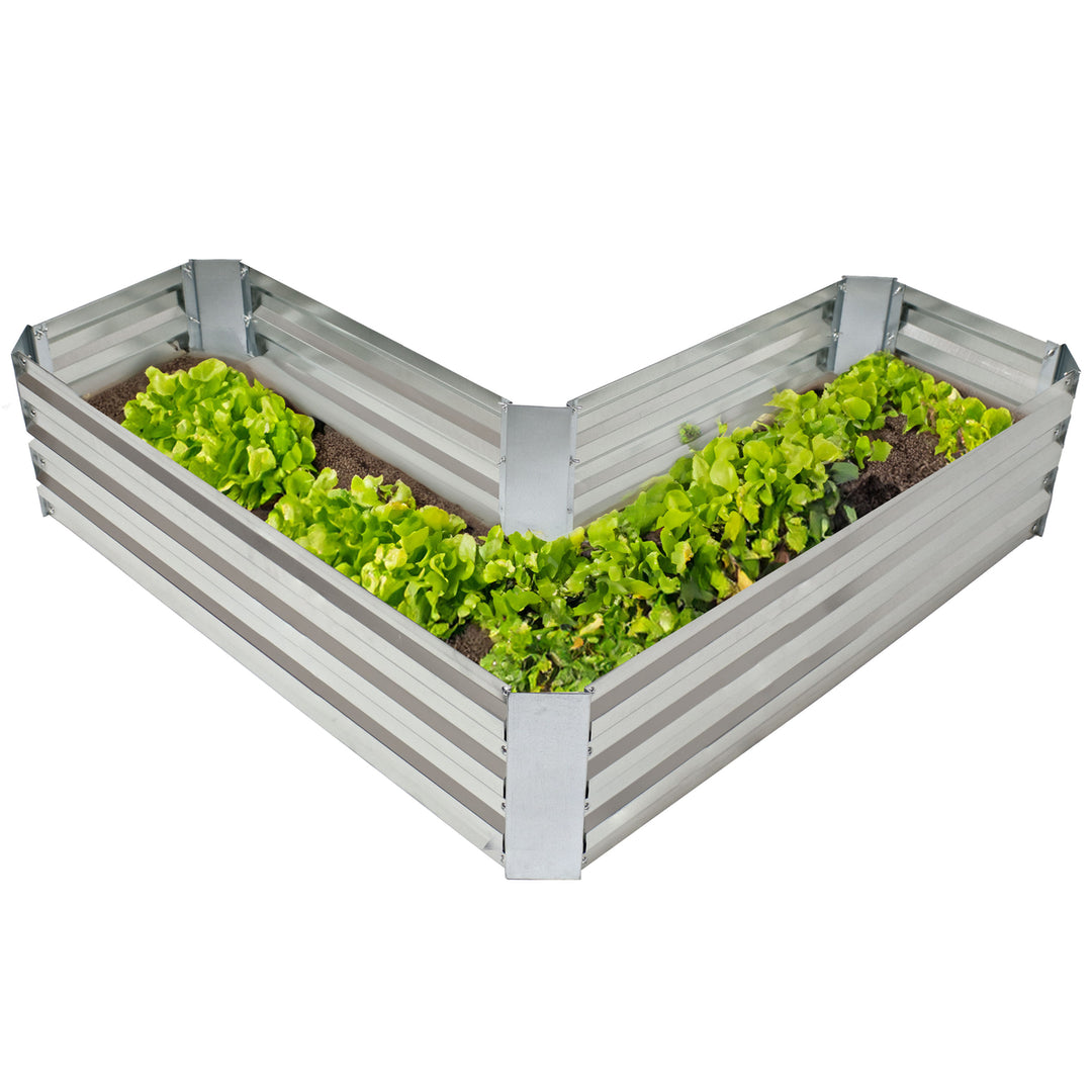 Sunnydaze Galvanized Steel L-Shaped Raised Garden Bed - Silver Image 9