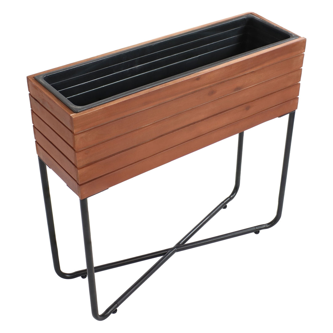 Sunnydaze Acacia Wood Slatted Planter Box with Oil-Stained Finish Image 1