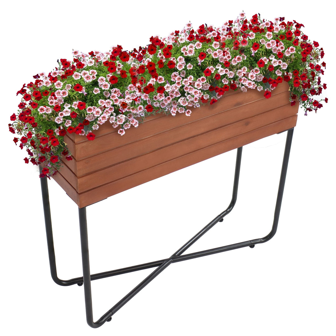 Sunnydaze Acacia Wood Slatted Planter Box with Oil-Stained Finish Image 5