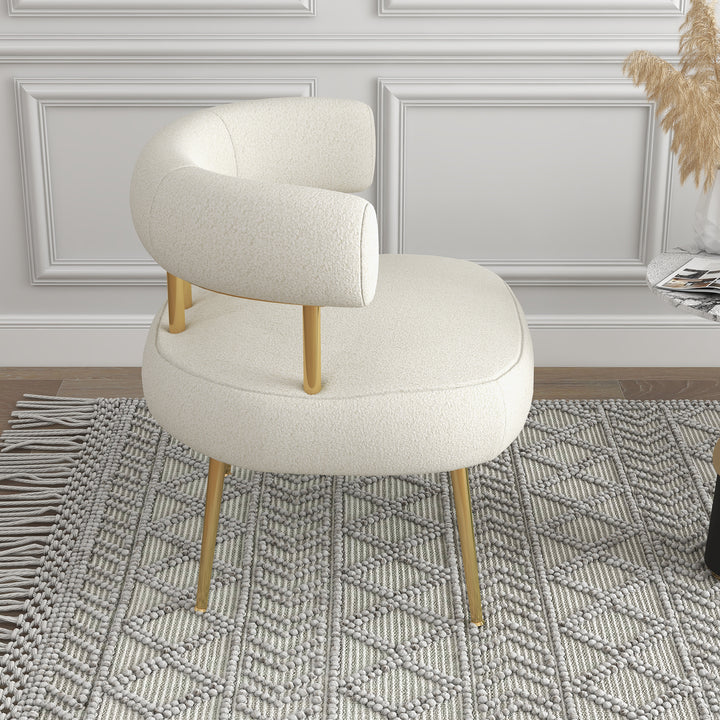 SEYNAR Modern Glam Upholstered Comfy Open-Back Accent Vanity chair with Golden Legs Image 3