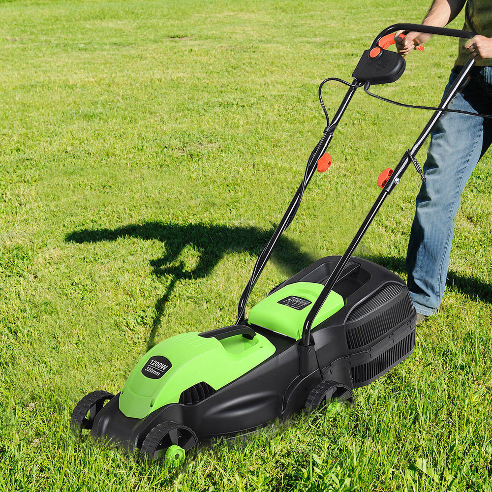 12 Amp 14-Inch Electric Push Lawn Corded Mower With Grass Bag Green Image 2