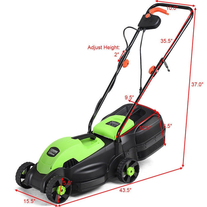 12 Amp 14-Inch Electric Push Lawn Corded Mower With Grass Bag Green Image 4