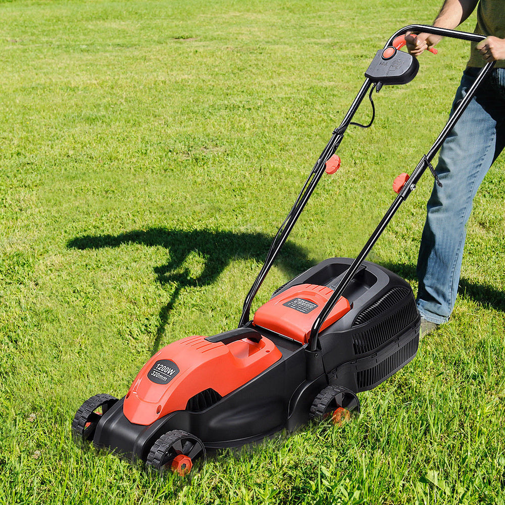 12 Amp 14-Inch Electric Push Lawn Corded Mower With Grass Bag Red Image 2