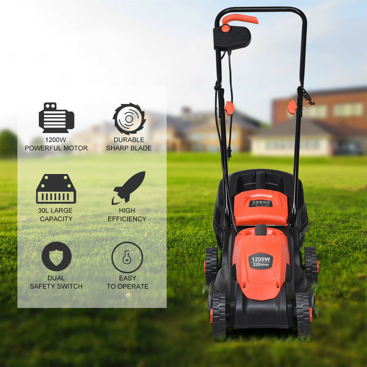 12 Amp 14-Inch Electric Push Lawn Corded Mower With Grass Bag Red Image 3