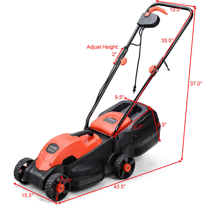 12 Amp 14-Inch Electric Push Lawn Corded Mower With Grass Bag Red Image 4