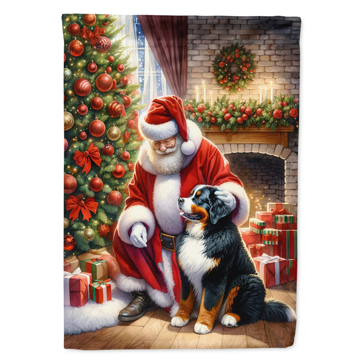 Bernese Mountain Dog and Santa Claus Garden Flag Image 1