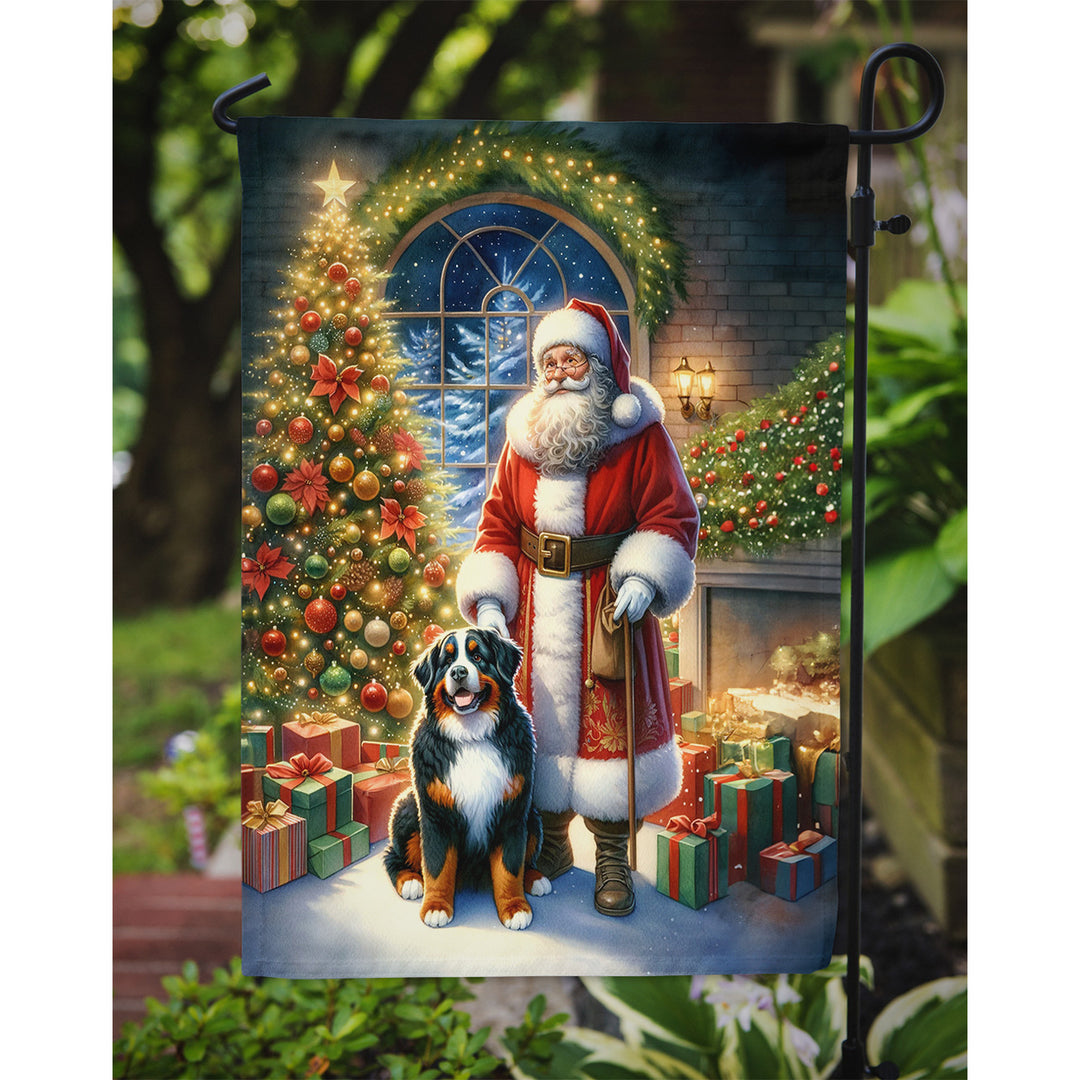 Bernese Mountain Dog and Santa Claus Garden Flag Image 3