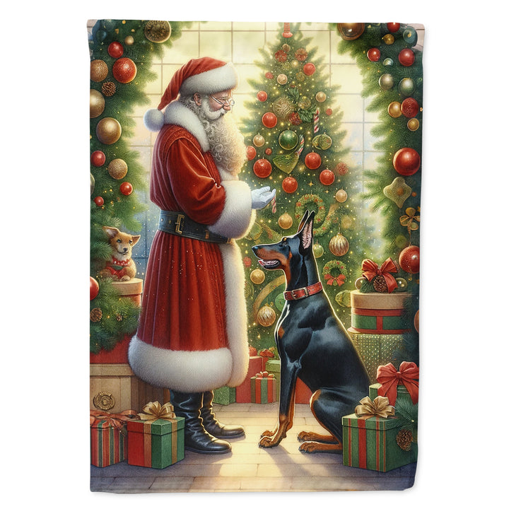 Doberman Pinscher and Santa Claus Garden Flag Image 1