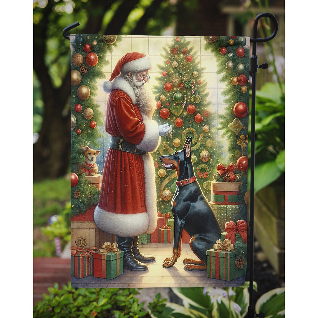 Doberman Pinscher and Santa Claus Garden Flag Image 3