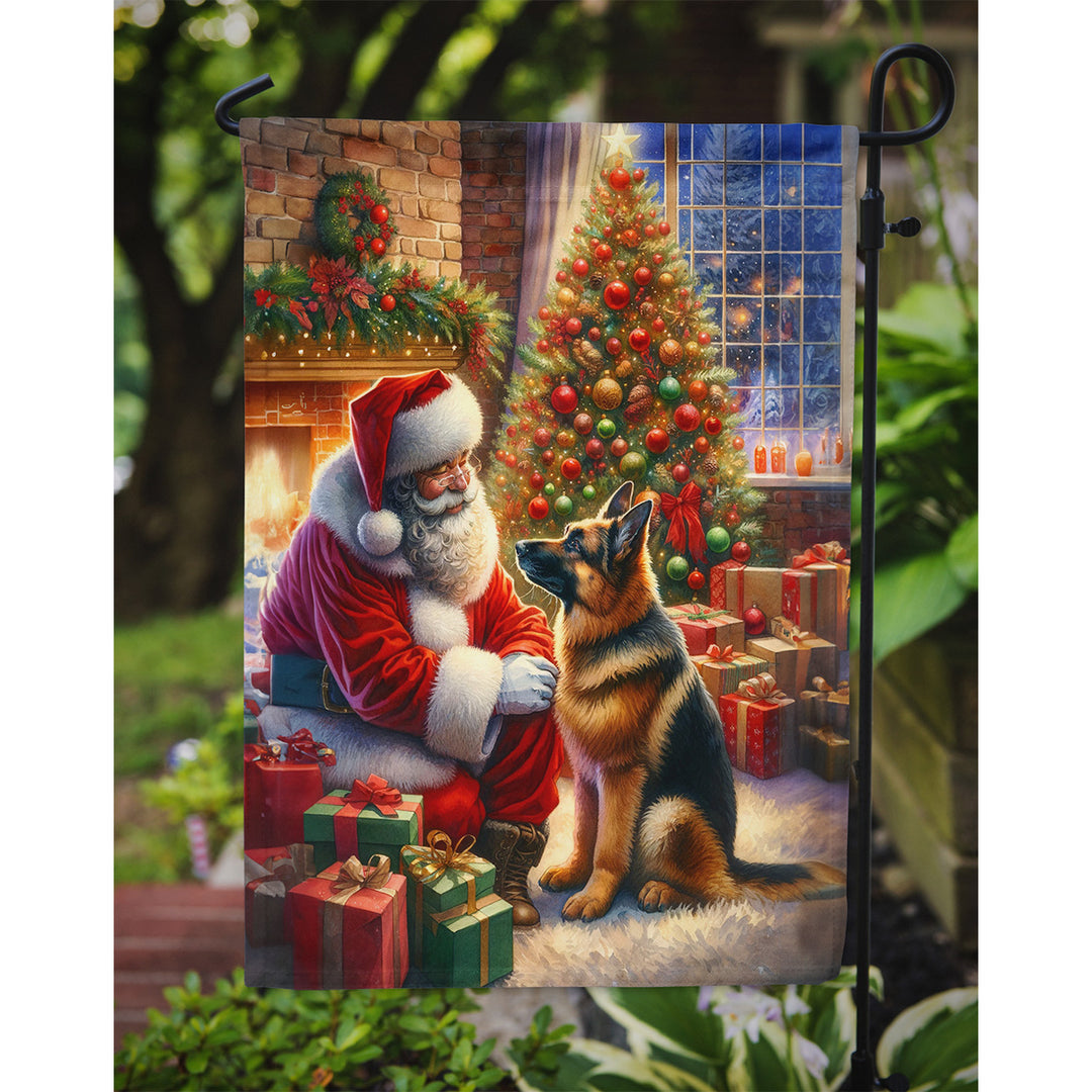 German Shepherd and Santa Claus Garden Flag Image 3