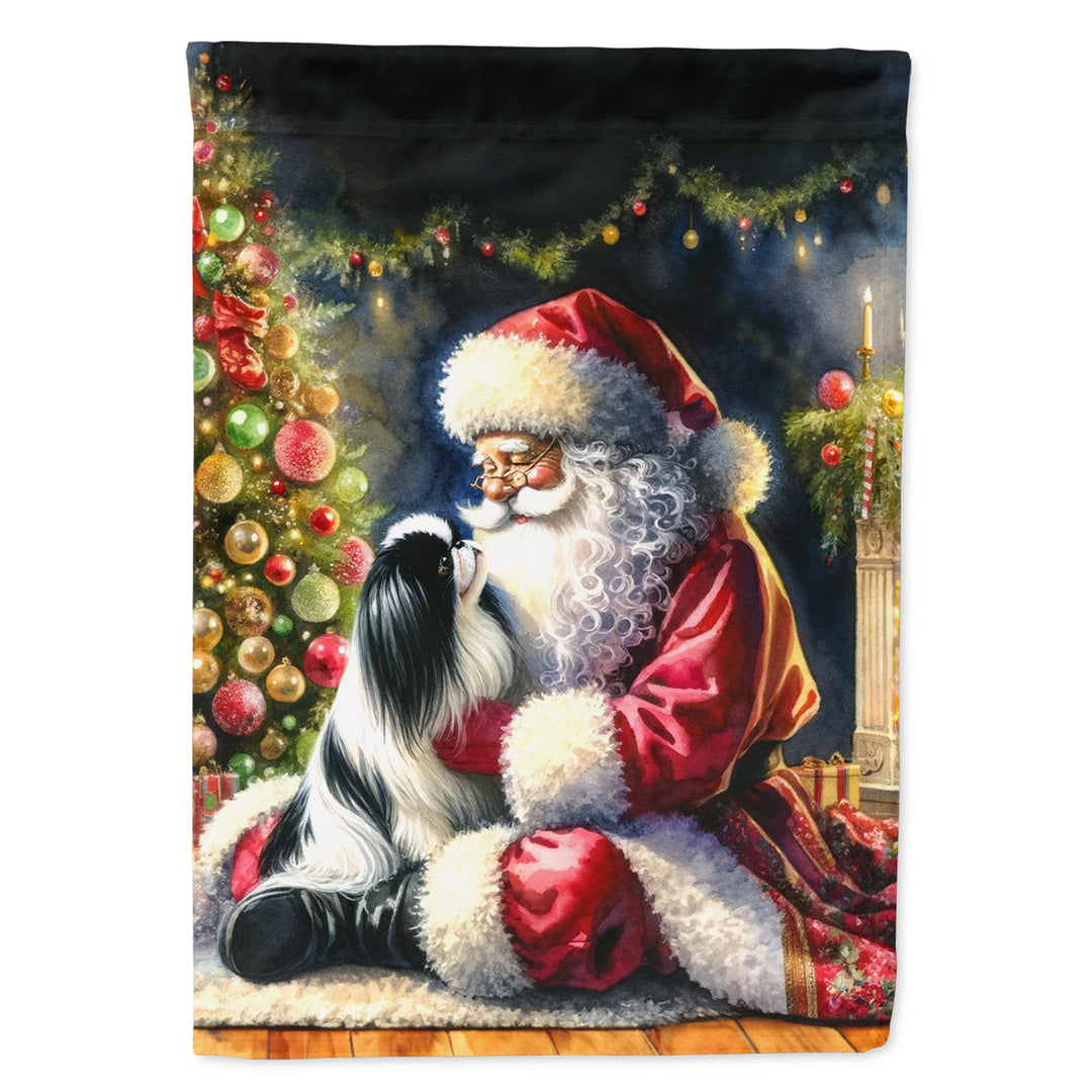 Japanese Chin and Santa Claus Garden Flag Image 1