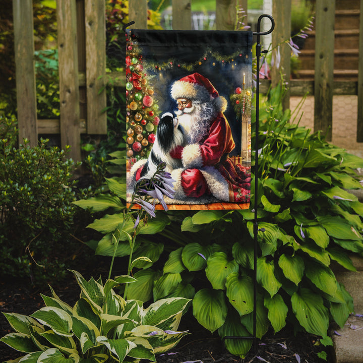 Japanese Chin and Santa Claus Garden Flag Image 2