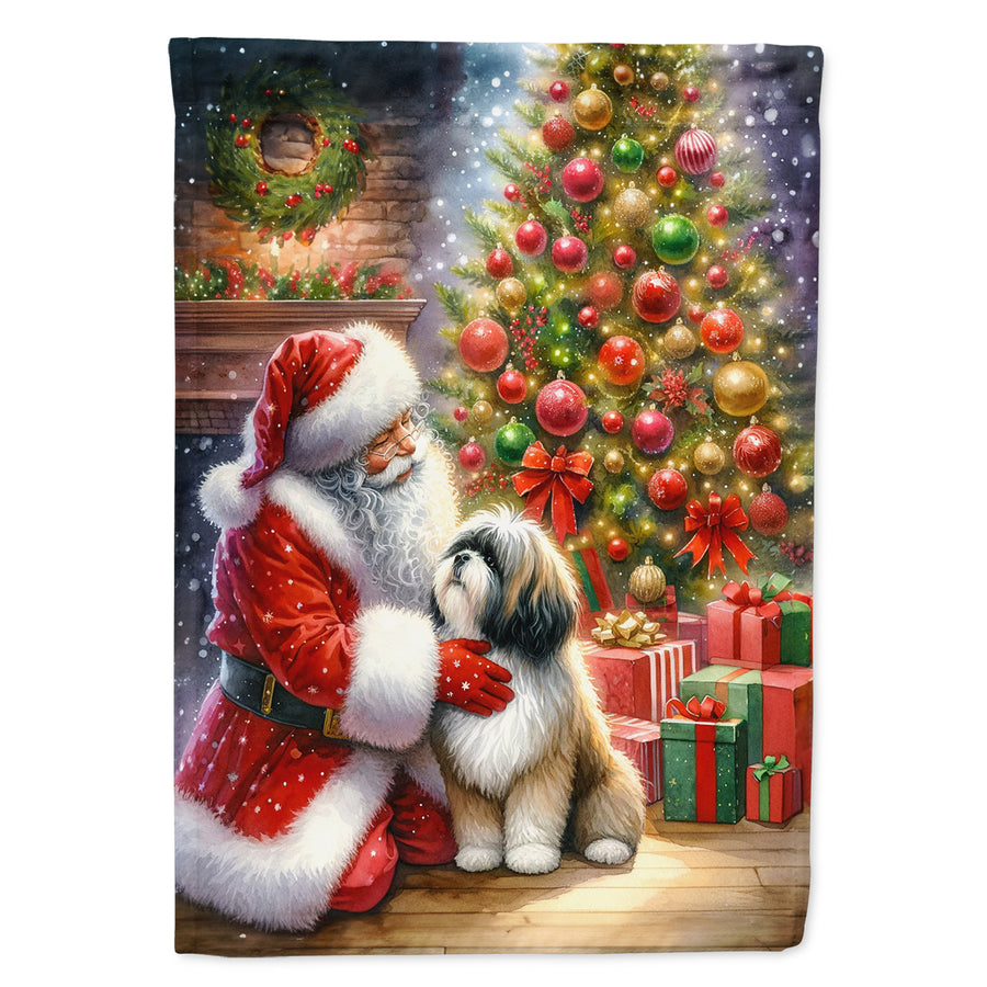 Lhasa Apso and Santa Claus Garden Flag Image 1