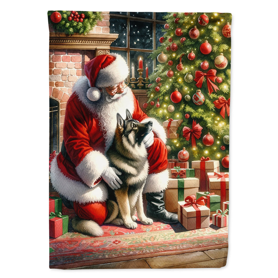 Norwegian Elkhound and Santa Claus Garden Flag Image 1