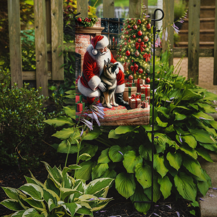 Norwegian Elkhound and Santa Claus Garden Flag Image 2