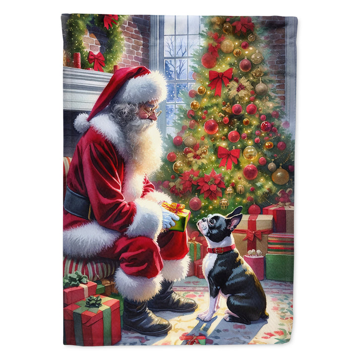 Boston Terrier and Santa Claus House Flag Image 1