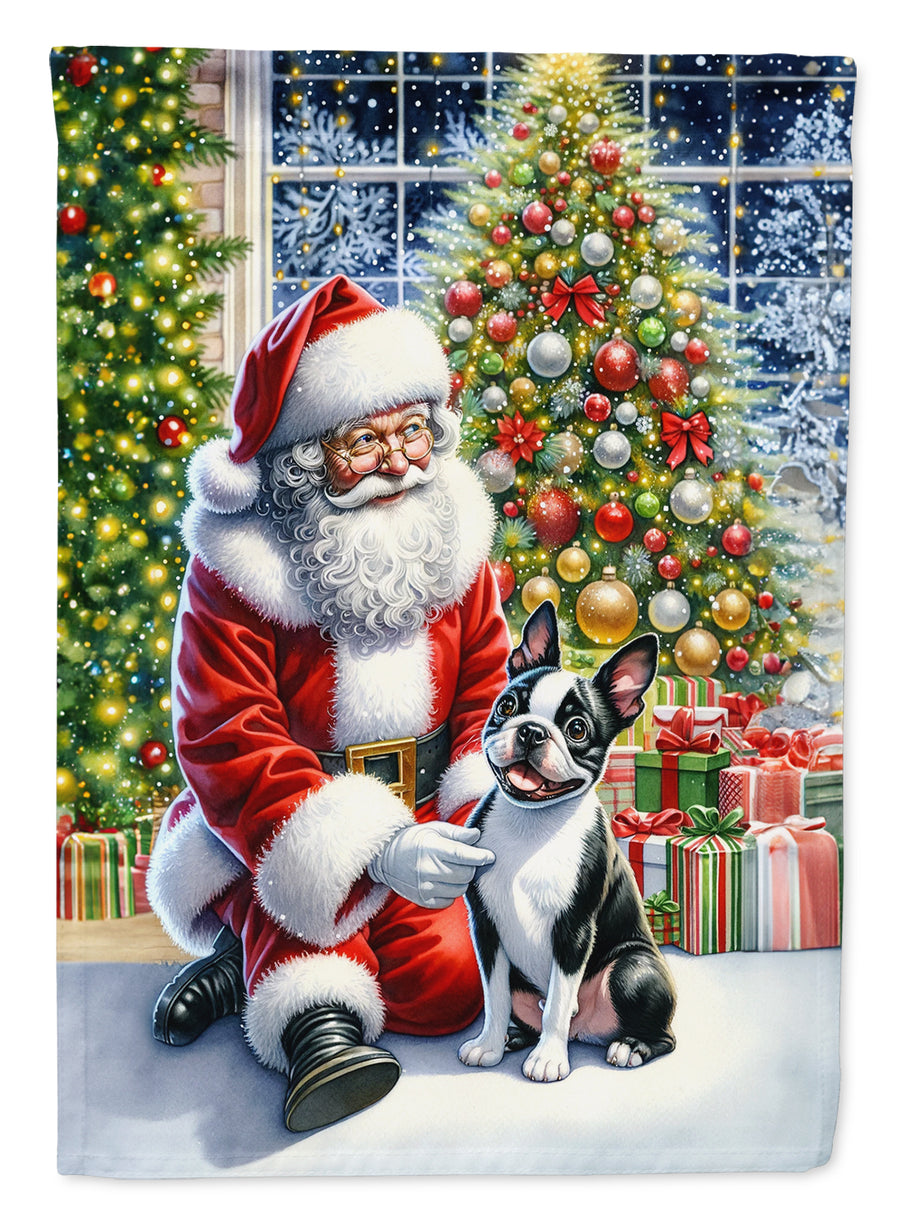 Boston Terrier and Santa Claus House Flag Image 1