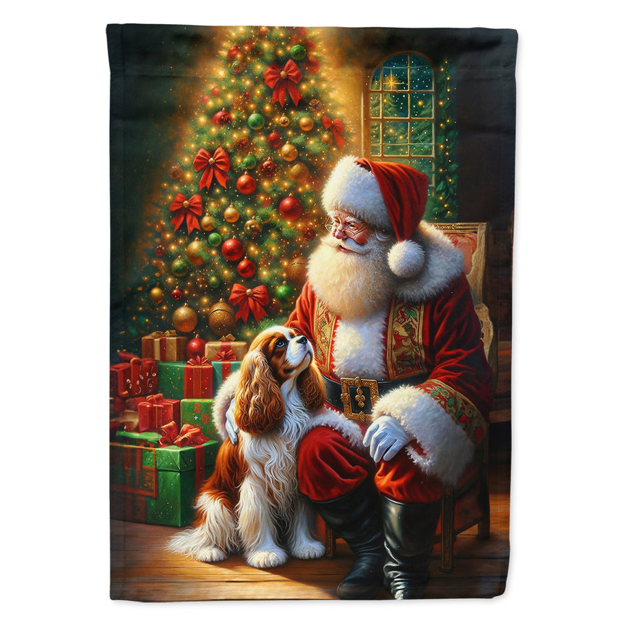 Cavalier Spaniel and Santa Claus House Flag Image 1