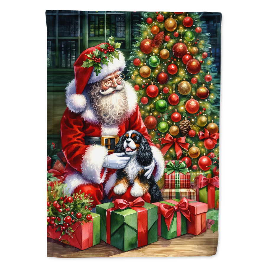 Cavalier Spaniel and Santa Claus House Flag Image 1