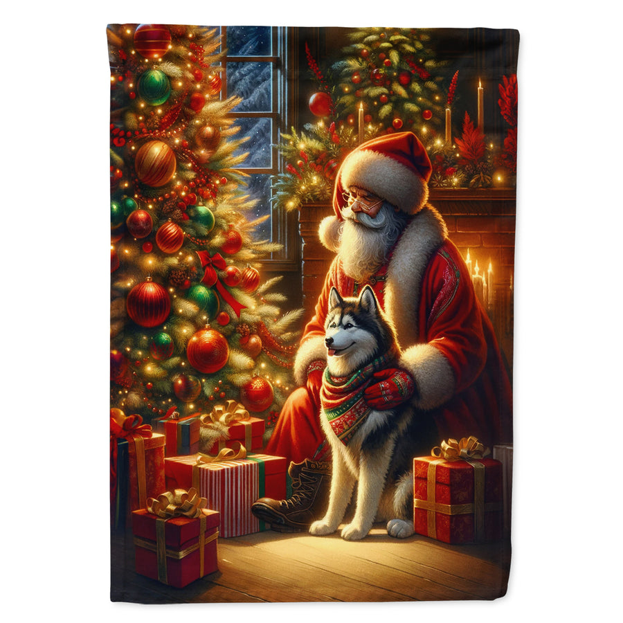 Siberian Husky and Santa Claus House Flag Image 1