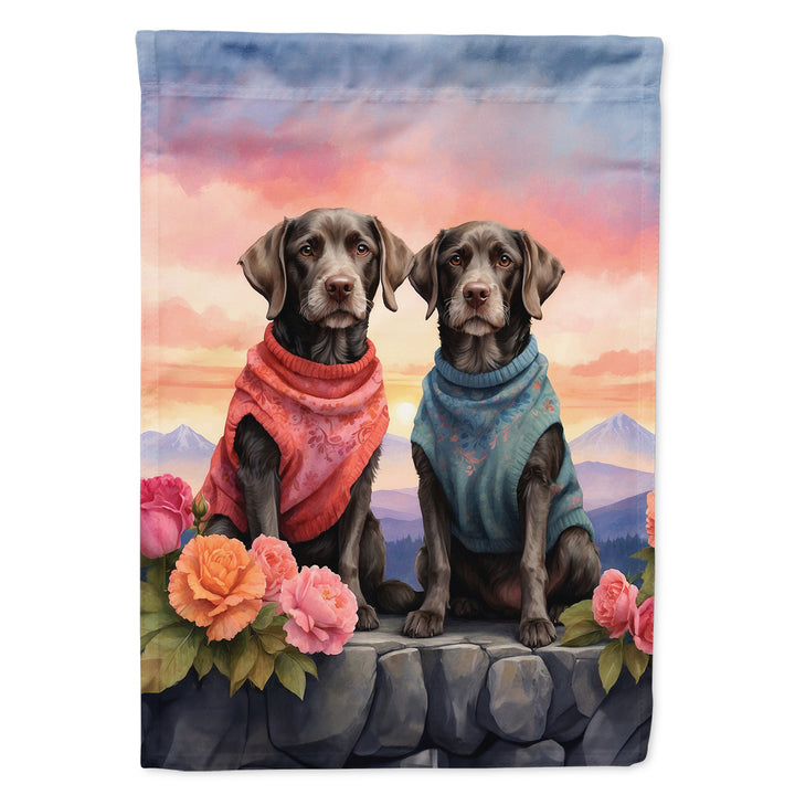 German Wirehaired Pointer Two Hearts Garden Flag Image 1