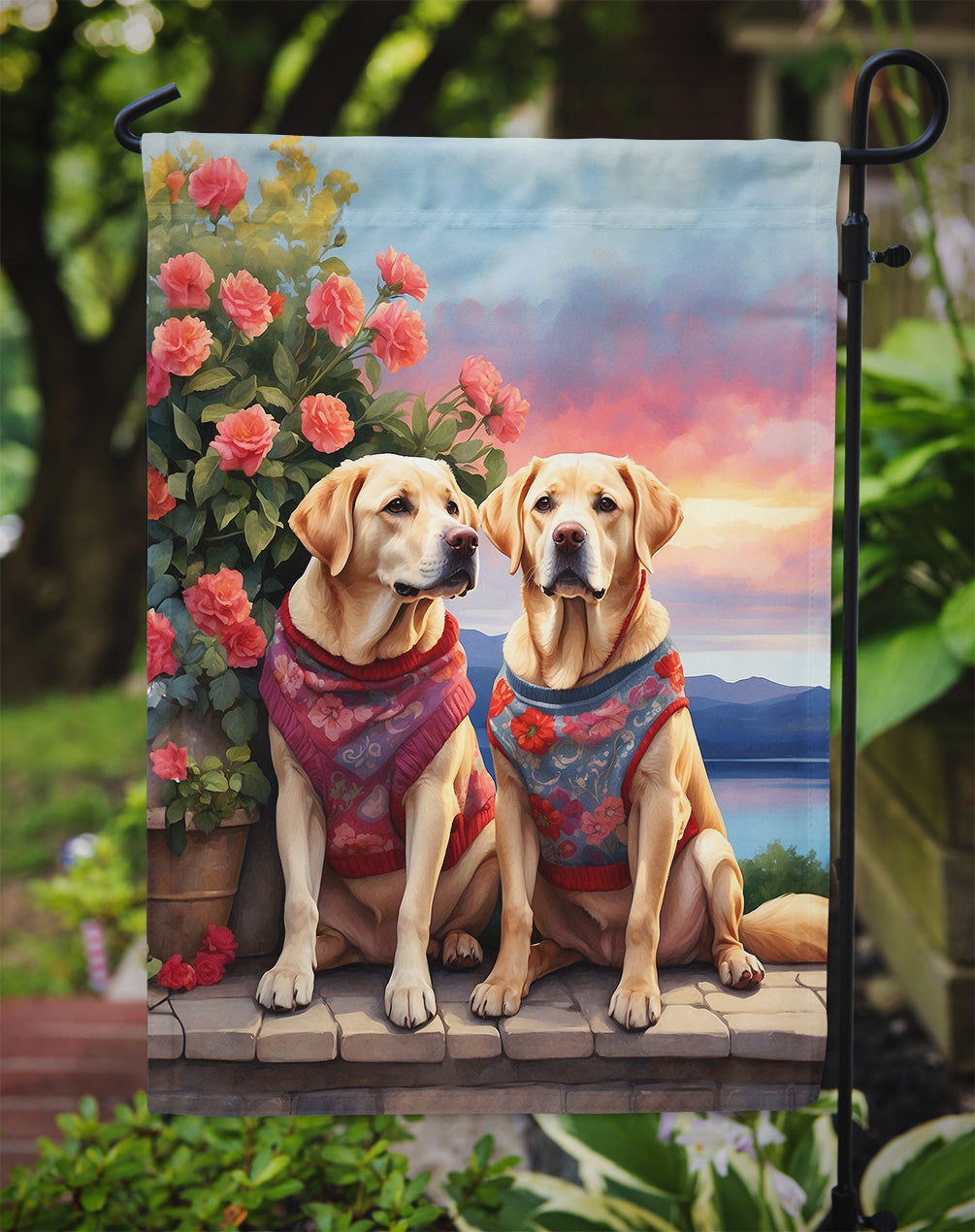 Yellow Labrador Retriever Two Hearts Garden Flag Image 3